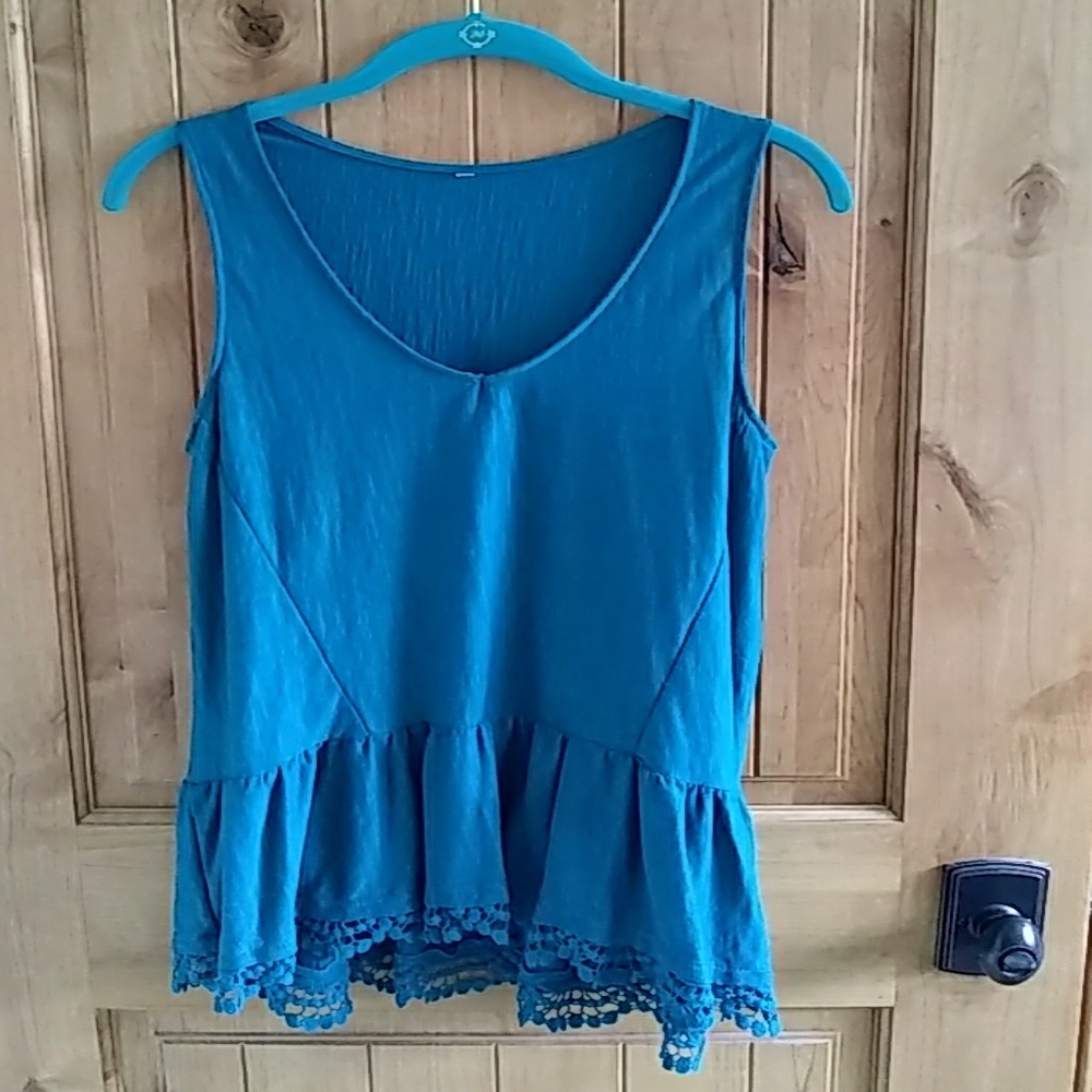 Teal tank top with ruffle